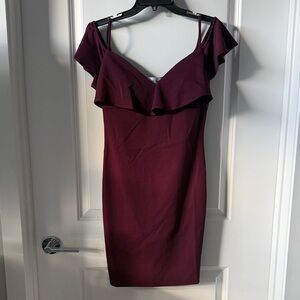 Burgundy Off the Shoulder Ruffle Mini Dress